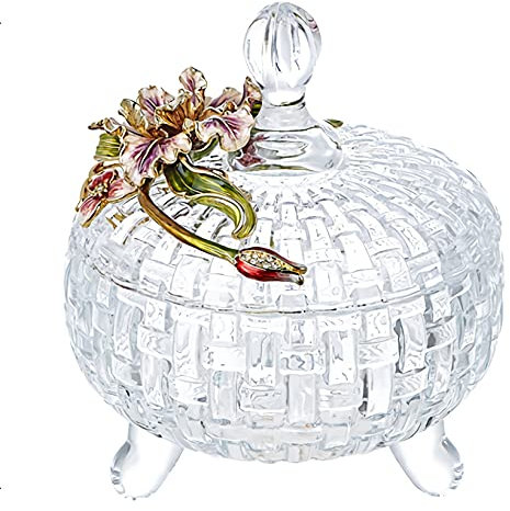 RAN-Sucriers Bol à sucre en verre, Jar Candy avec couvercle, Jar de rangement en cristal, artisanat en émail fait à la main, décoration de fleurs