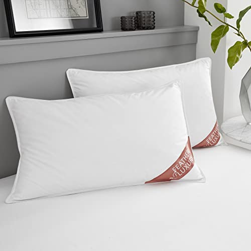 GC GAVENO CAVAILIA Duck Feather Pillows 2 Pack | Hotel Quality and Breathable | Feather and Down Pillows | Side Sleeper Bed Pillows | Anti-dust mite & Hypoallergenic | UK Size (48x74cm)