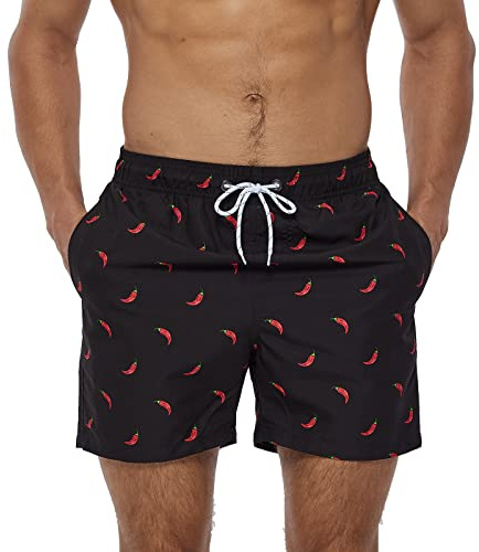 TMEOG Costume Uomo Mare Pantaloncini Casual, Costumi da Bagno Uomo Surf Lungo Costume da Spiaggia Piscina Pantaloncino Estivo con Tasche e Coulisse Regolabile(Peperoncino,L)