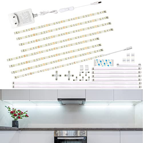 WOBANE Unterbauleuchte Küche LED,8 x 30cm Schrankbeleuchtung mit Lang verbinder,12V küchenbeleuchtung,LED Leiste Küche,für Schrank,Regale,Vitrinen,Kleiderschrank,144LEDs,6000K Kaltweiss