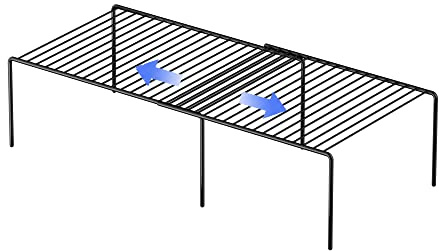 Redrubbit Expandable Shelf Rack, Rustproof Metal Storage Organizer for Kitchen, Fridge, Bathroom, Black