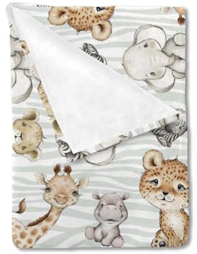 HawSkgFub Babydecke, Motiv: Safari, Dschungel, afrikanisches Tier, Geschenk für Jungen und Mädchen, geschlechtsneutral, Elefant, Giraffe, Löwe, Flanell-Fleece, Kinderbettdecken, weich, leicht, für