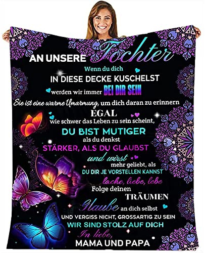 MZIEIU Personalisierte Decke Geschenke An unsere Tochter von Eltern, Mama und Papa zu Tochter Kuscheldecke Flauschige Geschenk,Mädchen Geburtstags Abschluss-Geschenke,Geschenk für Tochter