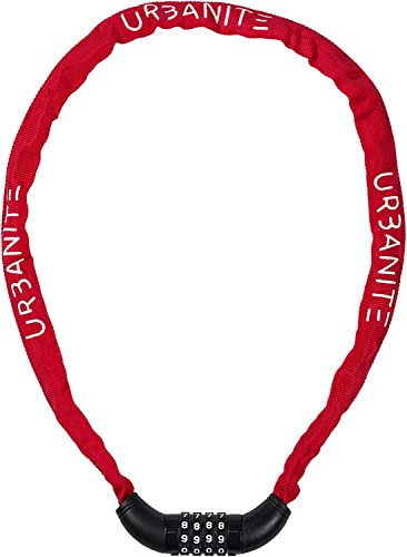 Urbanite Kettenschloss UCH/C mit vierstelligem Code - Fahrradschloss mit 3,5 mm starker Stahlkette - für E-Bikes, Kinderwagen, Tore und mehr - 90 cm lang - Rot
