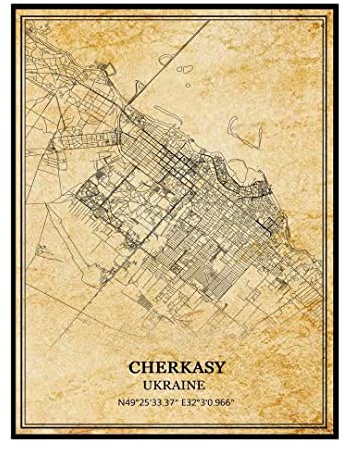TANOKCRS Cherkasy Ukraina väggkonst vintage tryck affisch karta konstverk resa souvenir gåva heminredning 24 x 28 cm oinramad