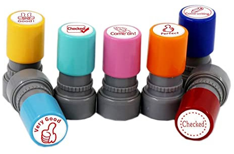 Lehrerstempel, Stempel für Schullehrer, 7 selbstfärbende Lehrerstempel, Pre-Ink-Belohnungsstempel für Kinder, Bildung, Lehrer, Überprüfung, Schulpreise (Stil B)