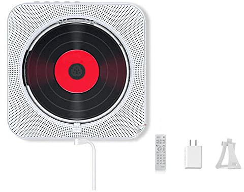 ALSUP CD Player with Bluetooth - Wall Mountable Music Player Home Audio Boombox with LCD Screen Display and Dust Cover, Built-in HiFi Speakers with Remote Control FM Radio MP3,White