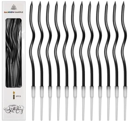 12 Gebogene Geburtstagskerzen Lang Dünn 16CM, Geburtstag Kerzen mit Haltern, Schlanke Kuchenkerzen, Cupcake Kerzen Metallisch, Spiral Kuchen Kerze für Baby Shower, Party, Hochzeit Dekoration