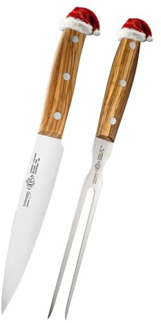 EIKASO Solingen Tranchiermesser Set 2tlg Molybdänstahl 1.4116 mit edlem Olivenholzgriff perfekt geeignet für Truthahn Gans und ideal Weihnachten für die ganze Familie (Schinkenmesser + Fleischgabel)