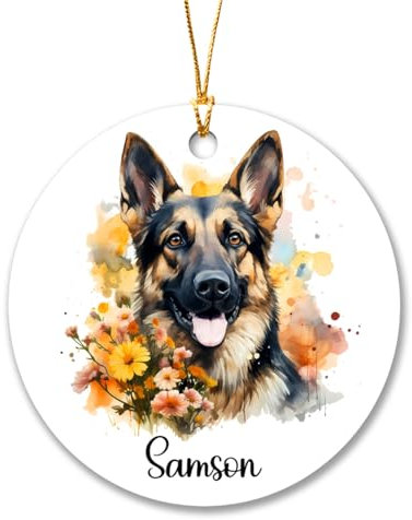 Christbaumschmuck Keramik Weihnachtsanhänger Anhänger Weihnachtsbaumschmuck Hängende Ornamente Weihnachtsdeko Personalisierter Hund, Deutscher Schäferhund, Individuelle Hundenamensgeschenke Für