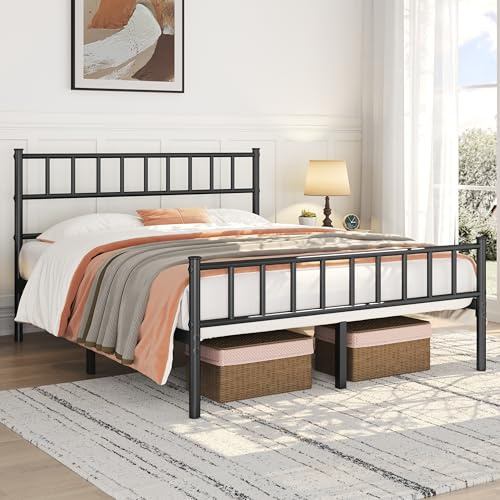 Yaheetech 135 x 190 cm Estuctura Individual Doble Metálica Marco de Cama Moderno Estilo Simple Negro