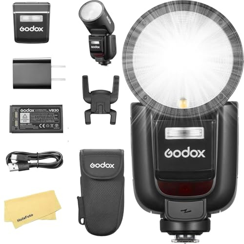 Godox V1 Pro N V1Pro-N Kamerablitz für Nikon Kamerablitz Speedlite Speedlight, 76 Ws 2,4 G TTL 1/8000 HSS, 500 Blitze mit voller Leistung, 1,3 s Wiederaufladezeit, 2980 mAh Li-Ionen-Akku