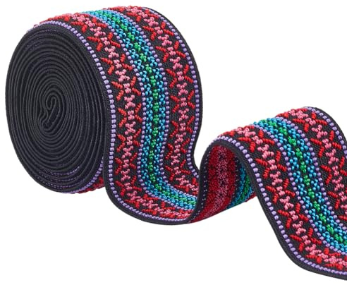 BENECREAT Fascia Elastica Jacquard da 50 mm, Nastro Elastico in Tessuto Ricamato da 2.28 m, Fascia da Cucito in Tessuto Boho per Decorazioni di Abbellimento di Accessori Artigianali Fai-da-Te, Rosso