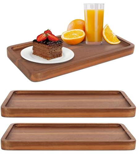 KOLWOVEN Solid Acacia Wood Serving Tray - 3 Pack, 11.8 x 5.9 Rectangular Wooden Serving Platter, Wood Boards for Food, Mini Cheese Board for Vegetable, Charcuterie, Appetizer, Decor (Set 3)