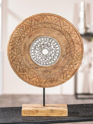 Casablanca große Deko Figur Skulptur - runde Skulptur aus Aluminium Holz Farbe: Natur Silber - Dkoration Wohnzimmer Geschenk Geburtstag Höhe 46 cm