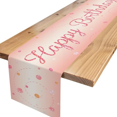 Tischläufer Geburtstag Rosegold, Tischdecke mit Rosegold Konfetti, Happy Birthday Tischläufer zum Geburtstag, Tischdeko Geburtstagsparty für Junge Mädchen Party Geburtstagsdeko, 180 x 35 cm