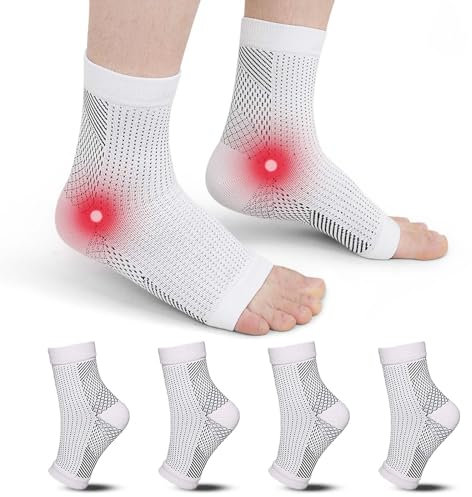 ZFSOCK Sprunggelenkbandage Knöchelbandage Kompressionssocken Fußbandage: Neuropathie Socken Bandage Sprunggelenk für Damen Herren Plantarfasziitis Sport Arthritis Achillessehne 4 Paare Weiß L/XL
