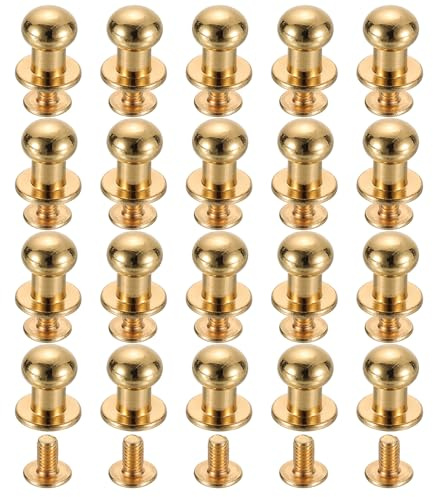 QUARKZMAN 20 Ensembles de Rivets à Tête Sphérique en Laiton, Bouton à Vis de 8 mm de Diamètre pour la Maroquinerie Diy, Couleur Dorée
