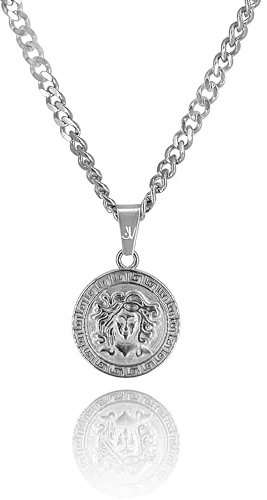JVillion Medusa Halskette Silber Herren Schlangenkopf Anhänger, Griechische Mythologie Schmuck, 50-60cm Länge, wasserfest & nicht-abfärbend (60)
