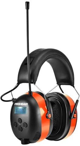 PROHEAR 033A (Actualizado) Protección Auditiva con Radio DAB +/Bluetooth/FM, Cascos Cancelación Ruido con Micrófono, Casco Insonorizado para Jardín Césped Talleres Soldadura SNR 31dB Naranja