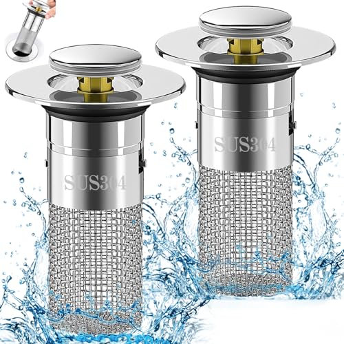 2 Stücke WaschbeckenstöPsel,Abflussstopfen 32-40mm Universal Pop Up Ablaufventil Waschbecken,Siebstopfen mit Haarsieb Geeignet für Waschbecken,Badezimmer,Küche