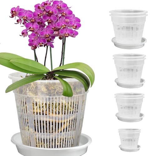 8 PCS Clear Plastic Plant Pots with Drainage Holes and Saucers for Orchids - Nursery Container for Root Growth, Seedling, and Indoor Houseplant Gardening