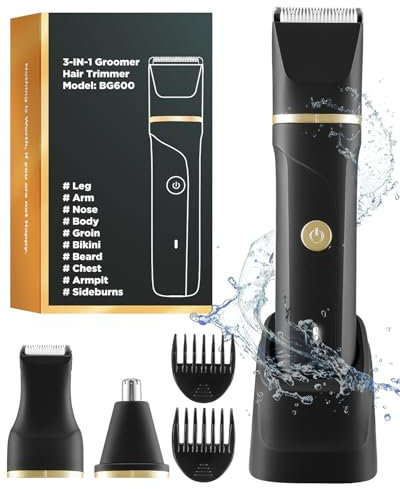 3 in 1 Nasenhaartrimmer und Rasierer Herren Elektrisch, Nass-und Trockengebrauch,Intimrasierer Mann, Trimmer herren intimbereich für Brust Beine Achselhöhle Leiste Nase mit Stehender Ladestation, IPX7