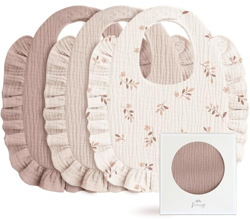 Konssy Muslin Baby Bibs for Girls – Soft 100% Cotton Drool Bibs, Ruffle Trim for Newborns & Toddlers 0-36 Months 3-Pack