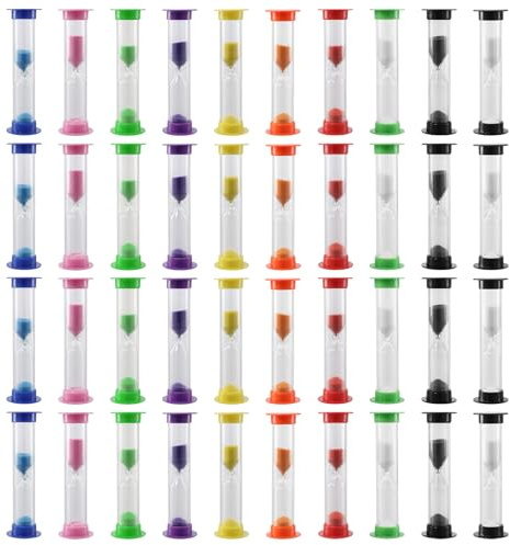 JAPCHET Lot de 40 Mini sabliers colorés de 3 Minutes, 10 Couleurs, Petits sabliers en Plastique pour la Cuisine, Le brossage des Dents, l'activité