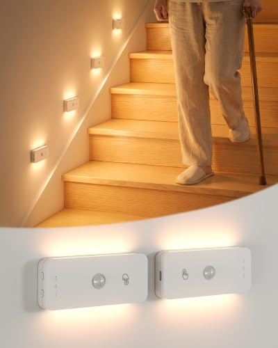 Yiliaw Treppenbeleuchtung mit Bewegungsmelder Innen, LED Nachtlicht mit Bewegungsmelder Akku, Aufladbares Magnetisches Treppenlicht für Stufen, Treppe, Flur und Schlafzimmer, 2er Pack