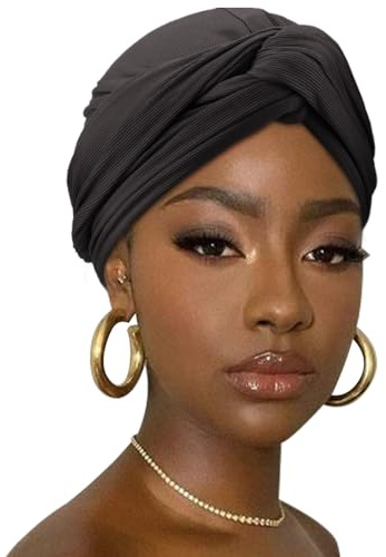 DRESHOW Hårinpackning för Kvinnor Ribbad Mjuk Turban Stretch Jersey Huvudduk Andningsaktiv Lättvikts Turban