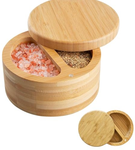 LWZko Salero Cocina de Bambú Caja, Caja Almacenamiento de Especias, de Especias con Contenedor de Cierre Magnético, para Cocina (10,5 x 10,5 x 6,5 cm)