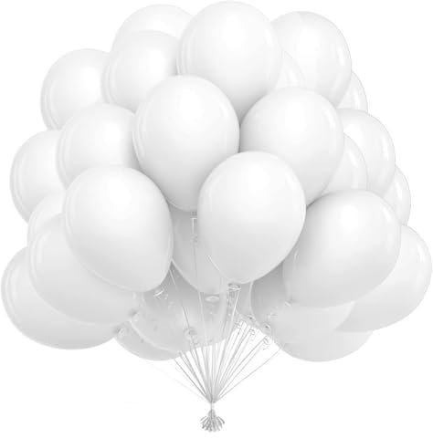 Lot de 50 ballons blancs de 25 cm en latex blanc pour décoration d'anniversaire, décoration de mariage, fête, fête prénatale