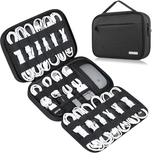 Lacdo Cord Organizer Travel, Cable Organizer Bag Case, Portable Electronics Organizer Travel Case, 6-Lagers Laddningssladdar med Stor Kapacitet, Förvaringsorganisatör för Kablar, SD-Kort, Svart