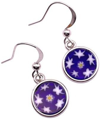 Handgefertigte Murano Glas-Ohrringe, Millefiori Glas Tropfenohrringe, Murano Glas Schmuck aus Venedig Italien, 1 cm Durchmesser, 1cm, Glas, Kein Edelstein, 1cm, Glas, Kein Edelstein