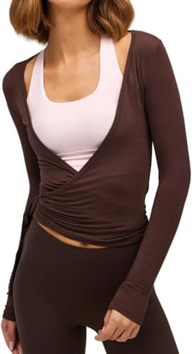 ORANDESIGNE Tops Danza Mujer Clásico Chaqueta Ballet Wrap Top Y2K Crop Top Ropa Deportiva Cárdigan Baile Fitness A Marrón S