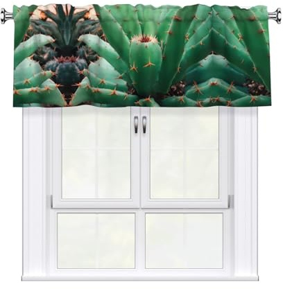 WZYWHJ Short Curtains with Valance Rod 54x18in Agave Cactus Pattern Easy to Install for Kitchen, Bathroom, Laundry Room, Studio