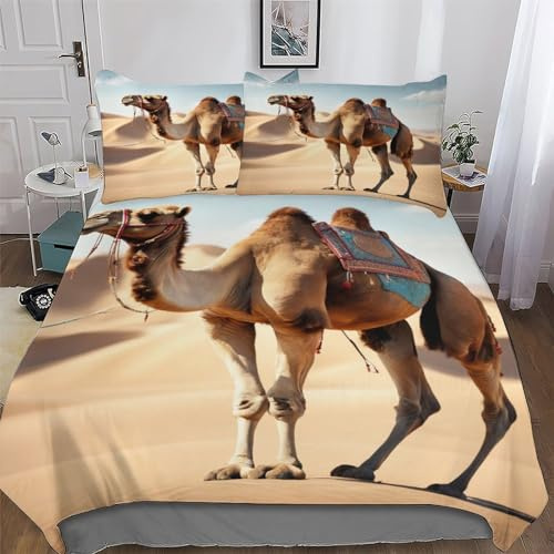 LLXXHH Camel Duvet Cover Microfiber Bedding Set 2PCs, 3D Quilt Cover&Pillowcase, Soft Comforter Cover for Men Woman Kids Single(135x200cm)