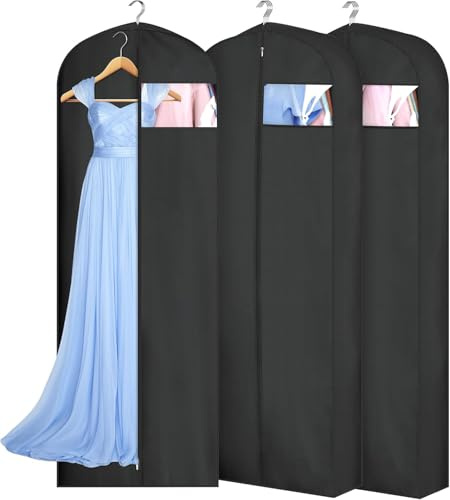 Misslo 3 Stück Kleidersäcke mit Reißverschluss 165 cm Kleiderschutzhülle Lang Reisen Kleiderhüllen für Mäntel, Anzug, Jacken, Lange Kleider, Abendkleid, Schwarz