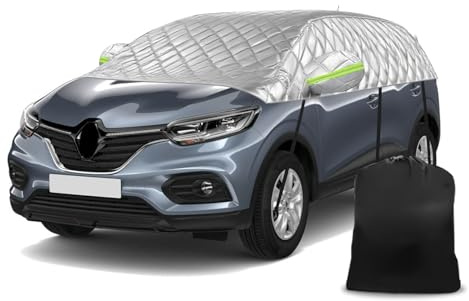 Hagelfilt halvgarage kompatibel med Renault Kadjar 2015–2022, snöskydd halvt bilskydd 6 lager förtjockat halvskydd vattentätt med vindtät rem reflekterande ränder