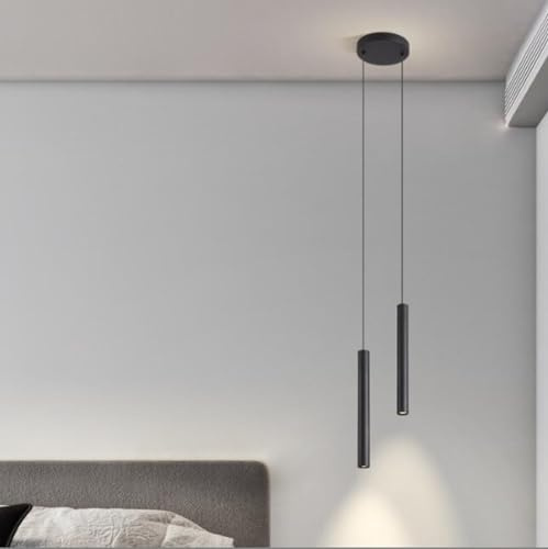 SSNCcNC LED Nachttisch Hängelampe 2-Flammig Modern Nordic Pendelleuchte Kreatives Design Warmes Licht 3000K Minimalismus Schwarz Für Schlafzimmer 3.2 * 30CM