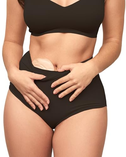 Stomabeutel Abdeckung für Frauen Hohe Taille Unterwäsche Schwarz Diskrete Höschen mit Innentasche Leckkontrolle Schnell Trocknendes Gewebe