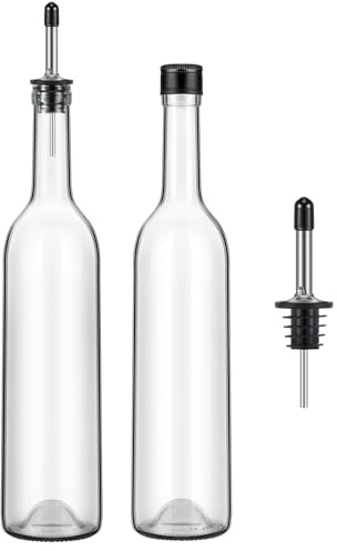 Maxdot 2 Pcs Long Neck Bottle with Pourer 750ml Glass Liquor Bottle juice Pour Bottles Syrup Bottles Glass for Home Wine Liquor Juice Making Wedding Anniversary Party