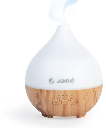 Jané Humidificador Bebés, Ultra silencioso, Capacidad 140 ml, 7 Colores led, Apto para Esencias, Temporizador, Madera