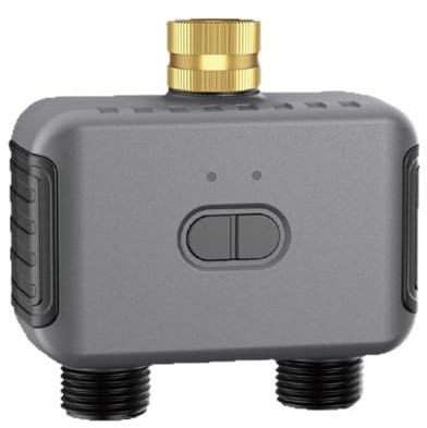 Pretfy Smart BT Timer per Irrigazione del Prato con Controllo della Valvola Dell'acqua a Doppia Uscita, Funzione di Ritardo Pioggia per Orti, Grado di Protezione IP55 (Spina europea)