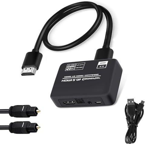 4K 60Hz HDMI 2.0b Audio Extractor Splitter Converter, ARC + Optical Toslink/SPDIF + 3.5mm Stereo Audio Out, with HDMI/Optical Cables & Support HDCP2.2 Digital PCM DTS 5.1