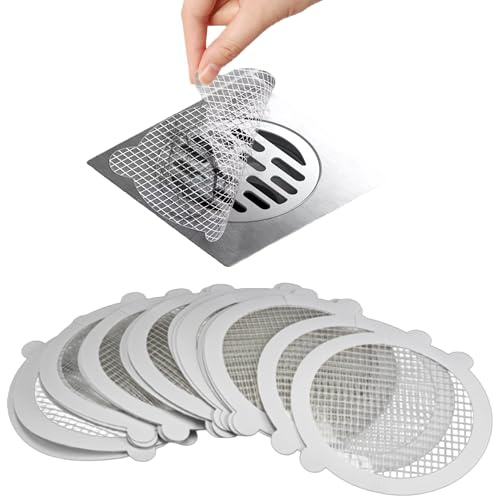 Disposable Shower Drain Hair Catcher Filters – Anti-Clogging Fibreglass Mesh Traps Human & Pet Hair – Self-Adhesive Waterproof Drain Stickers for Bathroom & Bathtub (Round - 25 Pack)