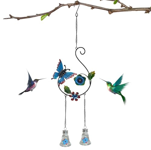 Eventerde Distributeur de nourriture pour colibri - Décoration colorée élégante avec protection contre les fourmis et les abeilles - Carillon éolien - Station d'alimentation pour oiseaux - Pour jardin