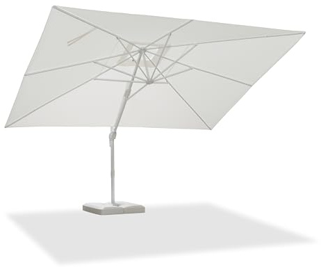 PURPLE LEAF Ombrellone da Esterno 3 x 4 m con Base a Croce, Parasole in Alluminio Tela 240 g/m² Protezione UV 50+, Inclinabile e Rotabile a 360° per Giardino Balcone Terrazzo Piscina, Bianco