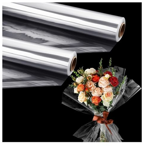 Cellofanpapper transparent cellofanrulle för korgar bukett blommor, papper för inslagning av hantverk, förpackning(2 st)